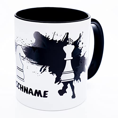 Schach Tasse mit Namen personalisiert Schachtasse individuelle Geschenke für Schachspieler Becher Schachgeschenk Chess Cup Geschenkidee Männer Frauen Kinder Kaffeetasse Deko Fan Zubehör Keramik 330 ml