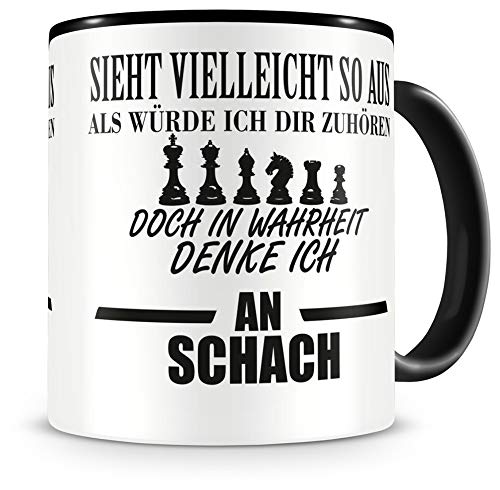 Samunshi® Schach Tasse mit Spruch Geschenk für Mann Frau Oma oder Opa Kaffeetasse groß Lustige Tassen zum Geburtstag schwarz 300ml