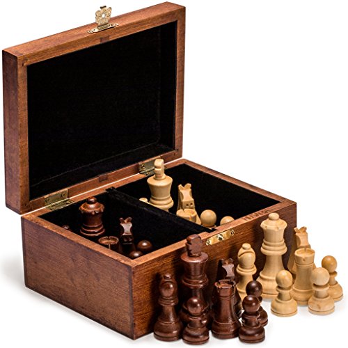 Husaria Staunton Turnier Nr. 4 Schachfiguren mit 2 Extra Königinnen und Holzbox, 76 Millimeter Könige