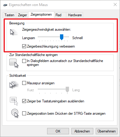 Maus Zeigergeschwindigkeit einstellen